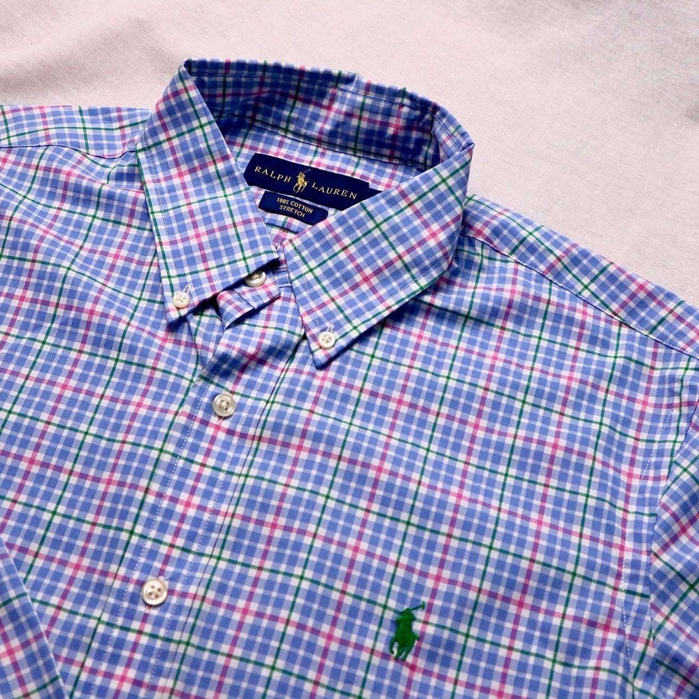 Ralph‎ Lauren Men Plaid Blue Pink Button Down Shirt Pony Long Sleeve Medium M